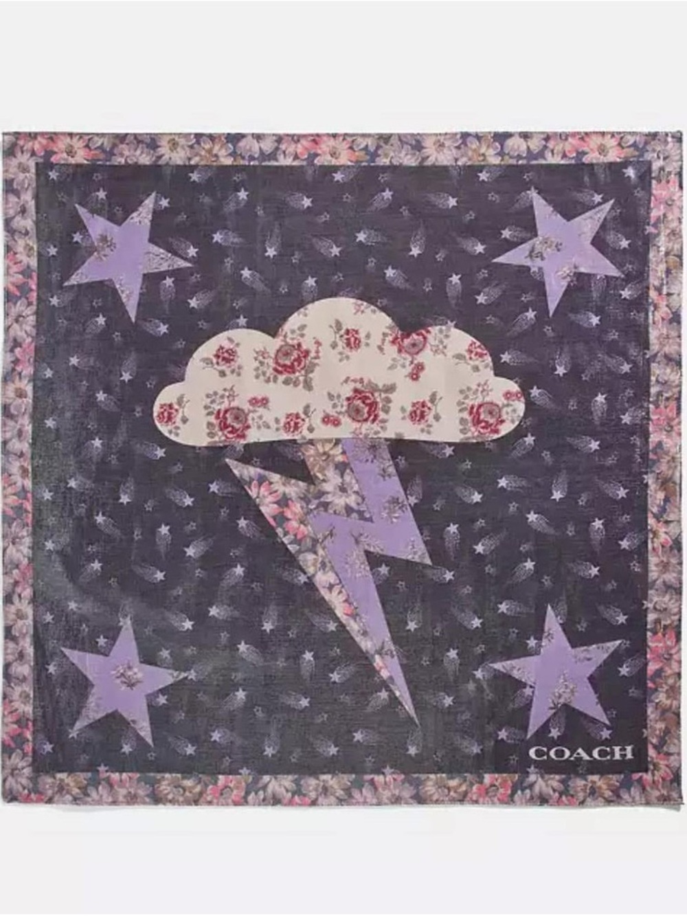 Coach NWT Authentic Glam Rock Lame Metallic Bandana Scarf Lavender MSRP $115